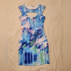 Blue and Pink Floral Sleeveless Dress